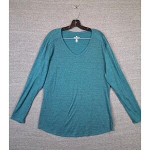 Segments Shirt Womens 2XL Blue Leaf Print 100% Merino Wool Pullover Base Flaw